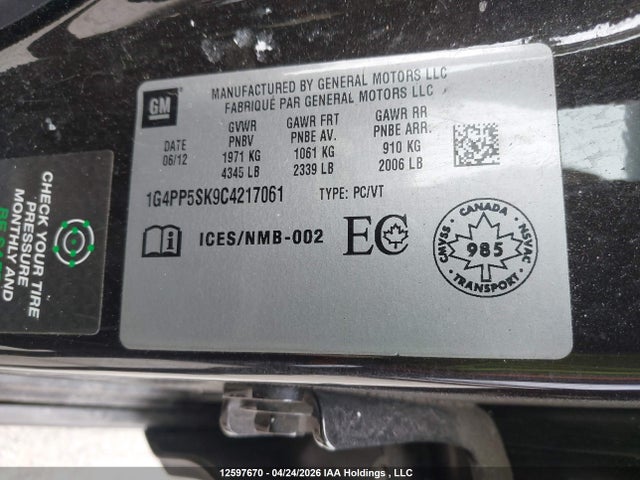 Продажа на аукционе авто 2012 Buick Verano, vin: 1G4PP5SK9C4217061, номер лота: 12597670