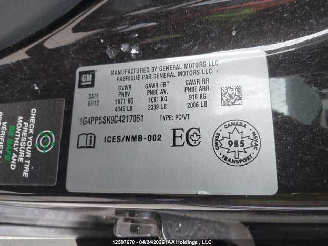 Продажа на аукционе авто 2012 Buick Verano, vin: 1G4PP5SK9C4217061, номер лота: 12597670