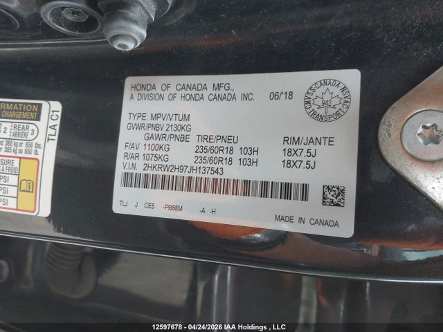 2HKRW2H97JH137543 Honda Cr-v Touring