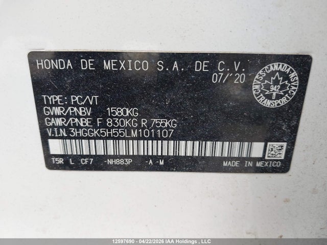 3HGGK5H55LM101107 Honda FIT LX