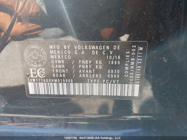 3VW117AU0HM019908 Volkswagen Golf 1.8 Tsi Comfortline/1.8 Tsi Highline/1.8 Tsi Trendline