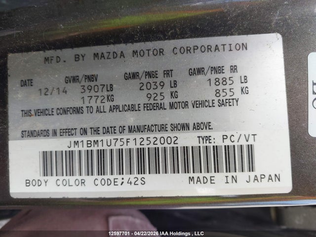 JM1BM1U75F1252002 Mazda 3 SPORT