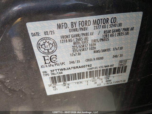 3FTTW8JA7SRA60782 Ford Maverick Xlt