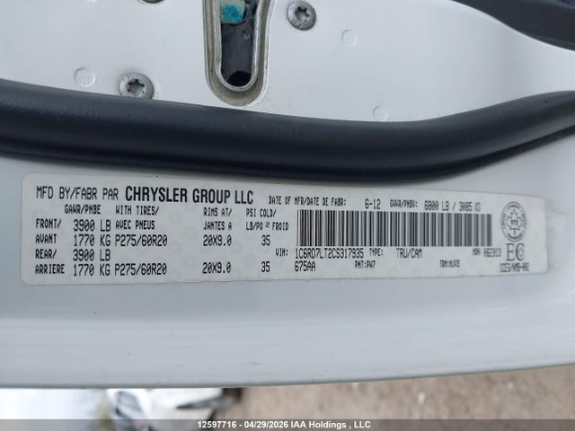 Aukcja sprzedaży 2012 Ram 1500 Slt, vin: 1C6RD7LT2CS317935, numer aukcji: 12597716
