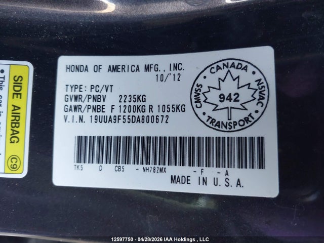 Продажа на аукционе авто 2013 Acura Tl, vin: 19UUA9F55DA800672, номер лота: 12597750