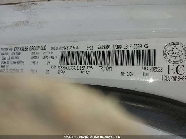 12597779 :رقم المزاد ، 3C63DRJL3CG111857 vin ، 2012 Ram 3500 Laramie مزاد بيع
