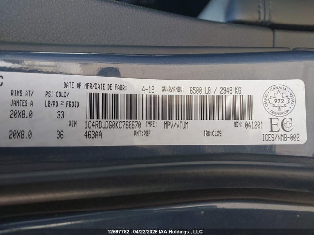 Dodge DURANGO GT 2019 1C4RDJDG0KC768670 Image 20