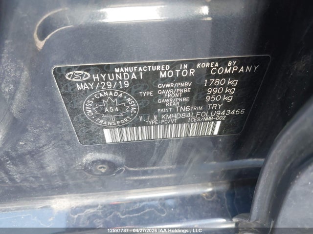 KMHD84LF0LU943466 Hyundai Elantra