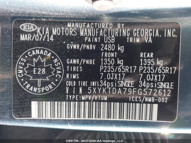 5XYKTDA79FG572612 KIA Sorento Lx V6