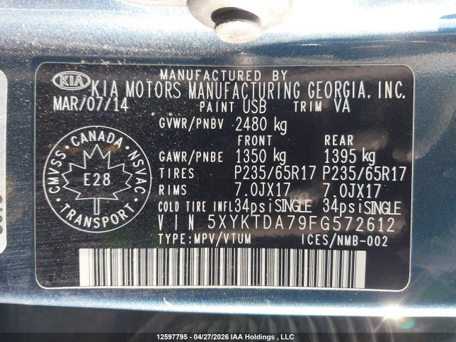 5XYKTDA79FG572612 KIA Sorento Lx V6
