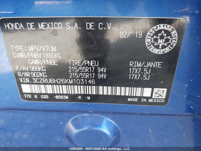 3CZRU6H26KM103146 Honda HR-V SPORT