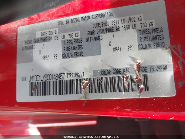 2012 Mazda Mazda2 მანქანა იყიდება აუქციონზე, vin: JM1DE1LY6C0148457, აუქციონის ნომერი: 12597835