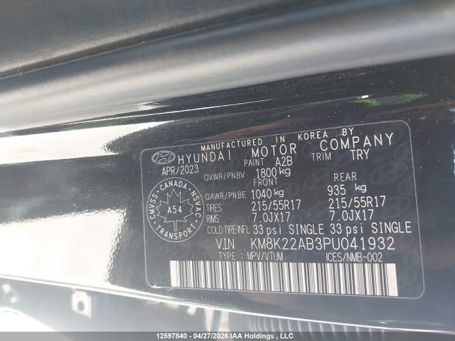 Aukcja sprzedaży 2023 Hyundai Kona, vin: KM8K22AB3PU041932, numer aukcji: 12597840