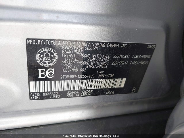 12597844 :رقم المزاد ، 2T3R1RFV1SC554403 vin ، 2025 Toyota Rav4 مزاد بيع