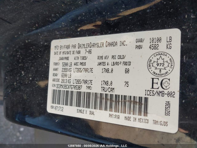 Продажа на аукционе авто 2007 Dodge Ram 3500 Laramie, vin: 3D3MX39C07G705387, номер лота: 12597850
