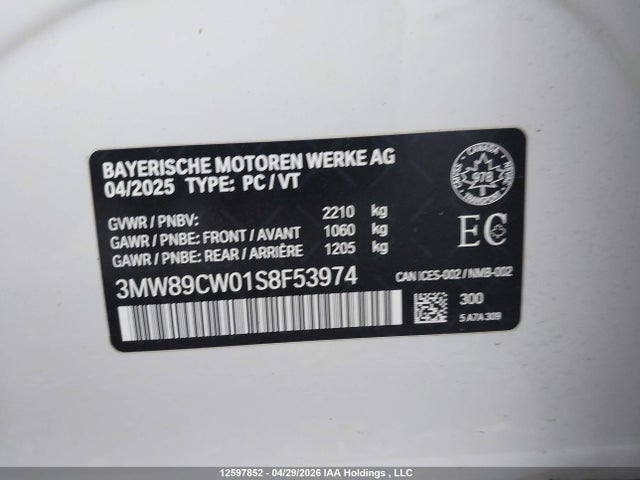 12597852 :رقم المزاد ، 3MW89CW01S8F53974 vin ، 2025 Bmw 330i Xdrive مزاد بيع