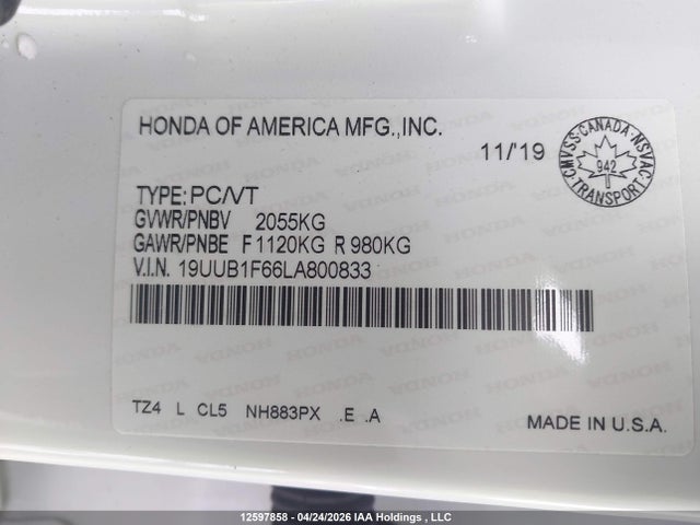 19UUB1F66LA800833 Acura Tlx Tech A-spec