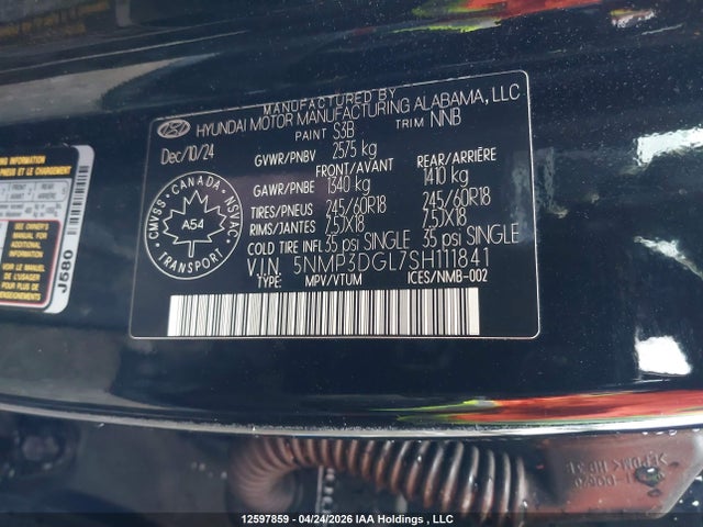 Продаж на аукціоні авто 2025 Hyundai Santa Fe, vin: 5NMP3DGL7SH111841, номер лоту: 12597859