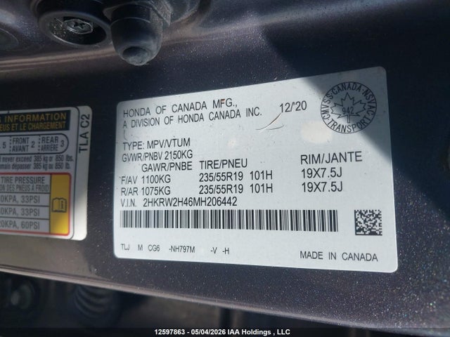 2HKRW2H46MH206442 Honda Cr-v Sport