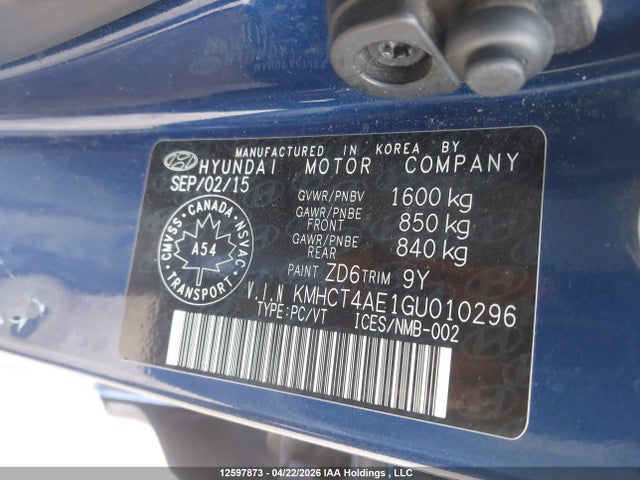 KMHCT4AE1GU010296 Hyundai ACCENT SE