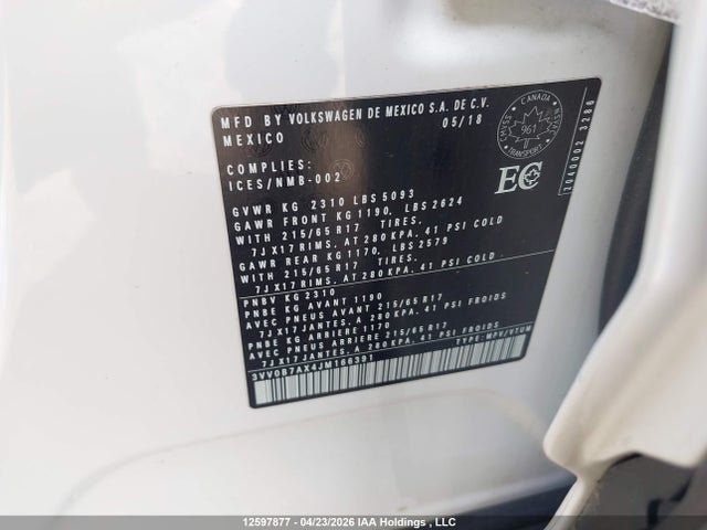 Продажа на аукционе авто 2018 Volkswagen Tiguan S, vin: 3VV0B7AX4JM166391, номер лота: 12597877
