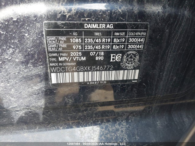 Aukcja sprzedaży 2019 Mercedes-benz Gla 250 4matic, vin: WDCTG4GBXKJ546772, numer aukcji: 12597894