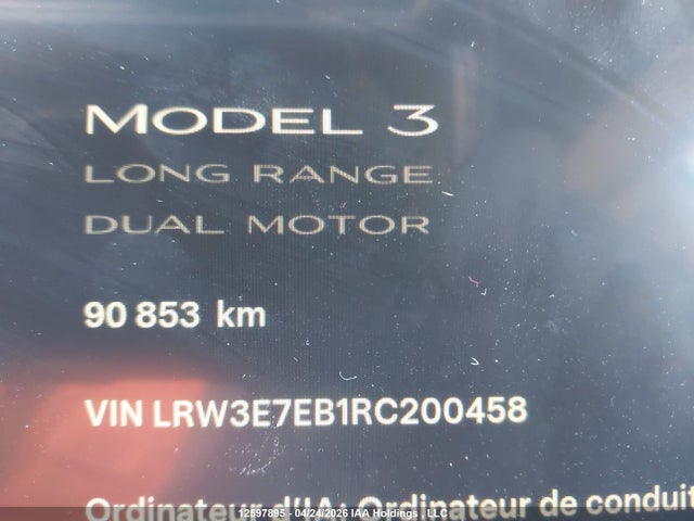 12597895 :رقم المزاد ، LRW3E7EB1RC200458 vin ، 2024 Tesla Model 3 Long Range مزاد بيع