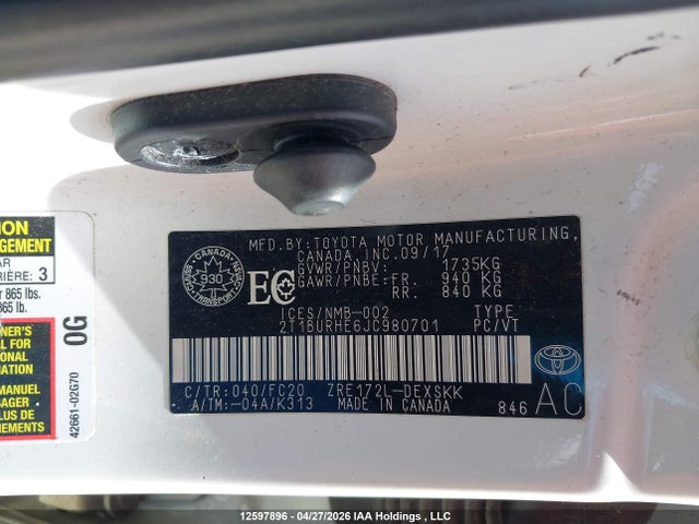 2T1BURHE6JC980701 Toyota COROLLA SE