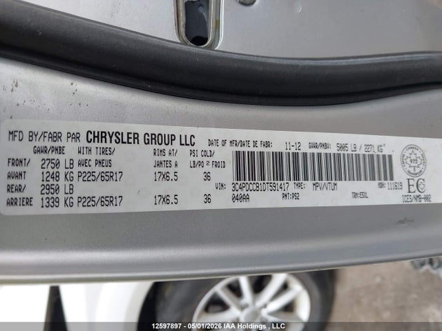 12597897 :رقم المزاد ، 3C4PDCCB1DT591417 vin ، 2013 Dodge Journey Sxt/crew مزاد بيع