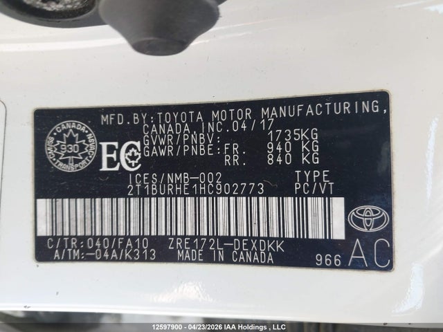 2T1BURHE1HC902773 Toyota Corolla L/le/xle/se/xse