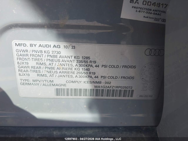 Продажа на аукционе авто 2024 Audi Q4 E-tron 50, vin: WA1G2AFZ1RP025072, номер лота: 12597903