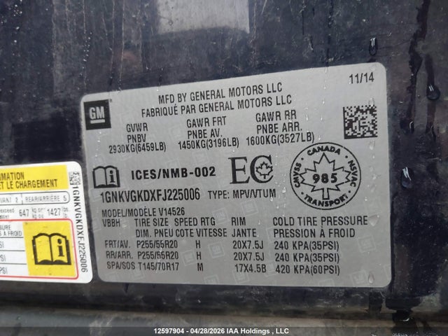 1GNKVGKDXFJ225006 Chevrolet Traverse 1lt