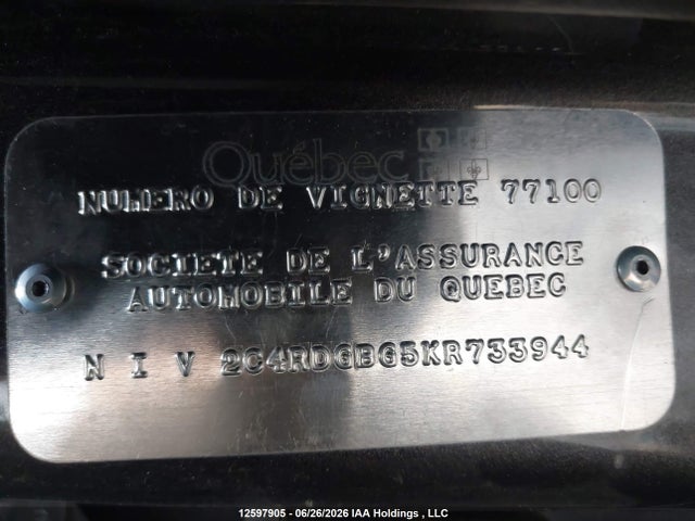 Aukcja sprzedaży 2019 Dodge Grand Caravan Se, vin: 2C4RDGBG5KR733944, numer aukcji: 12597905