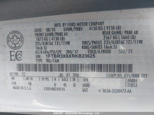 1FTBR3X8XRKB23625 Ford Transit T-250