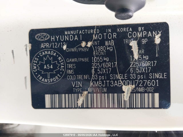 Продаж на аукціоні авто 2013 Hyundai Tucson L, vin: KM8JT3AB0DU727601, номер лоту: 12597910