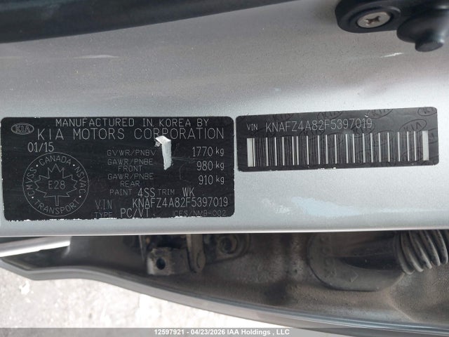 Aukcja sprzedaży 2015 Kia Forte Ex, vin: KNAFZ4A82F5397019, numer aukcji: 12597921