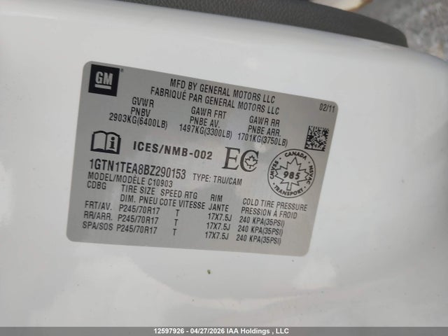 Продажа на аукционе авто 2011 Gmc Sierra C1500, vin: 1GTN1TEA8BZ290153, номер лота: 12597926