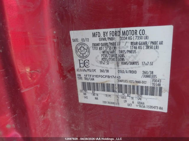 Aukcja sprzedaży 2012 Ford F-150, vin: 1FTFX1EF0CFB17443, numer aukcji: 12597929