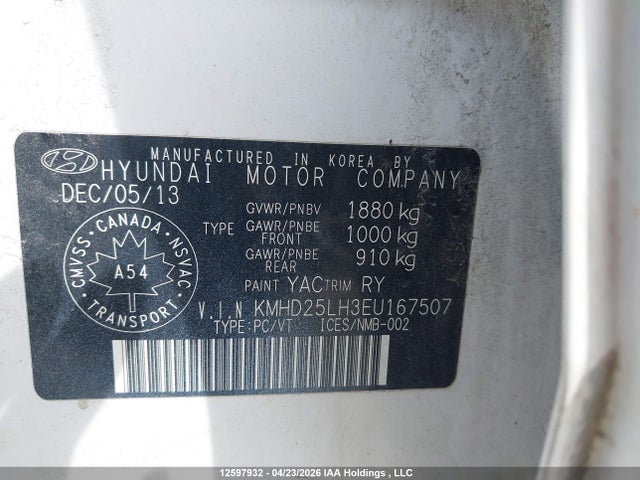 KMHD25LH3EU167507 Hyundai Elantra