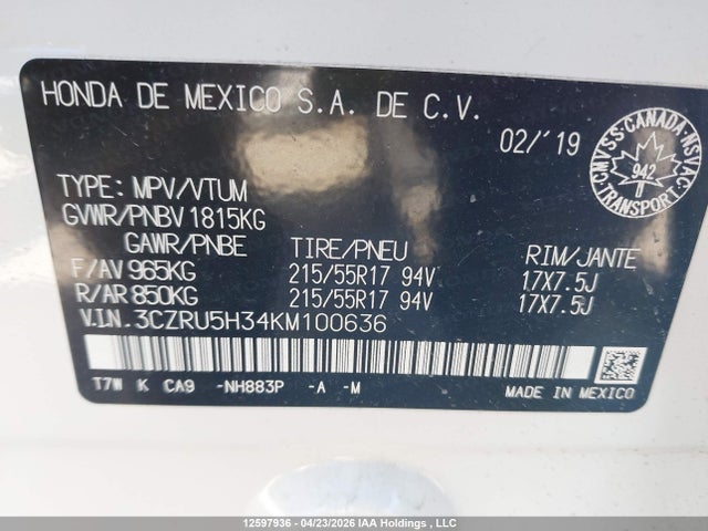 Honda HR-V 2019 3CZRU5H34KM100636 Image 18