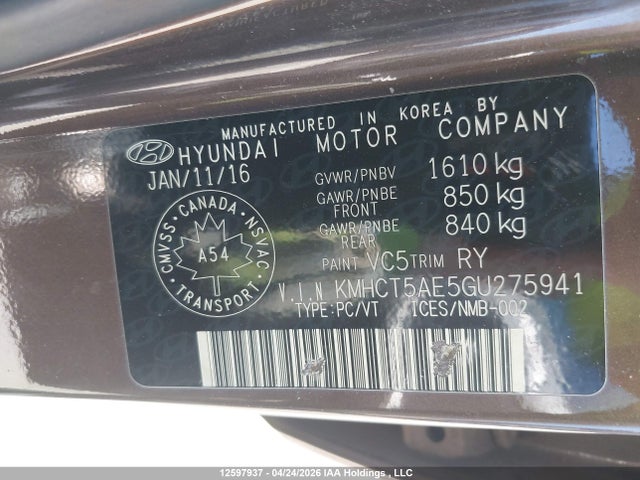 Продаж на аукціоні авто 2016 Hyundai Accent Se, vin: KMHCT5AE5GU275941, номер лоту: 12597937