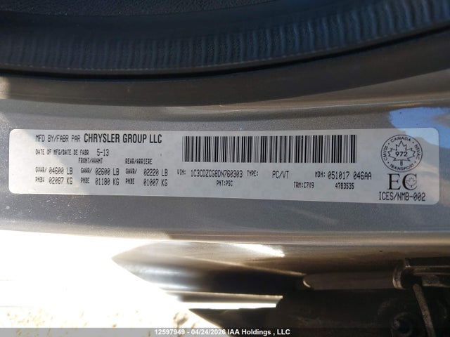 12597949 :رقم المزاد ، 1C3CDZCG8DN760303 vin ، 2013 Dodge Avenger Sxt مزاد بيع