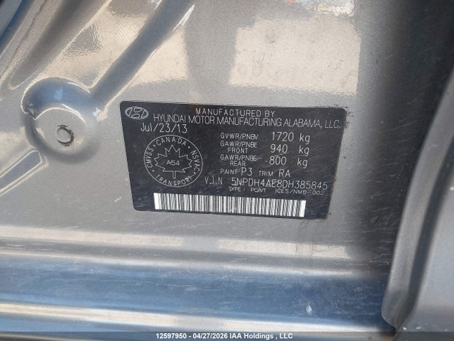 2013 Hyundai Elantra Gl მანქანა იყიდება აუქციონზე, vin: 5NPDH4AE8DH385845, აუქციონის ნომერი: 12597950