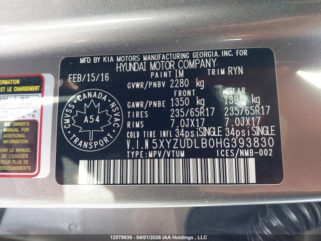 5XYZUDLB0HG393830 Hyundai Santa Fe Sport 2.4 Premium