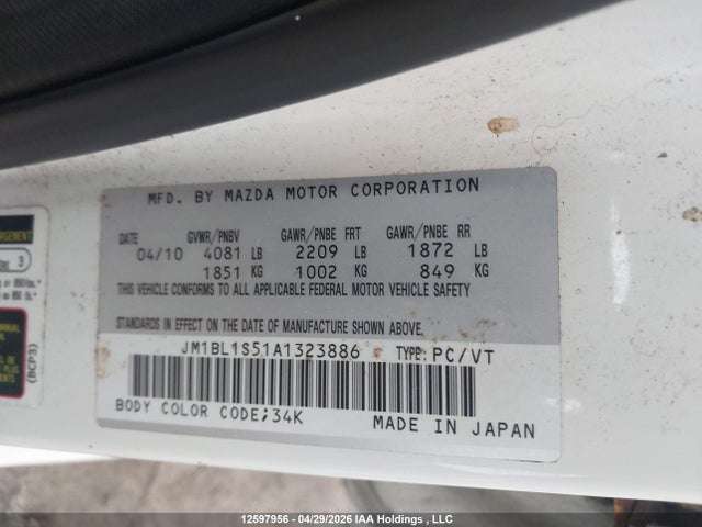Aukcja sprzedaży 2010 Mazda 3 S, vin: JM1BL1S51A1323886, numer aukcji: 12597956