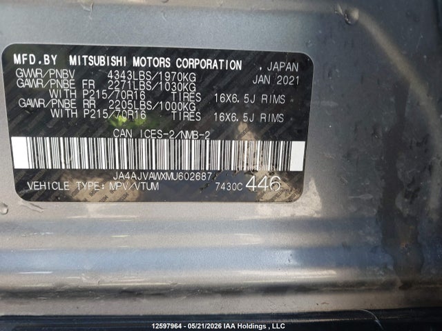 JA4AJVAWXMU602687 Mitsubishi Rvr Gt/le/se/sel