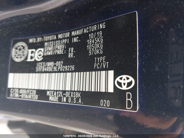 5YFB4RBE9LP029226 Toyota COROLLA SE