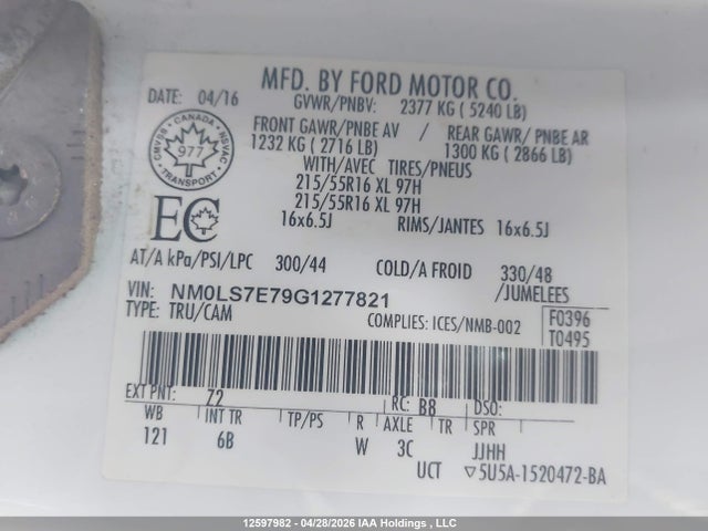Продаж на аукціоні авто 2016 Ford Transit Connect Xl, vin: NM0LS7E79G1277821, номер лоту: 12597982