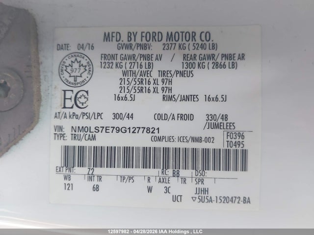 Продаж на аукціоні авто 2016 Ford Transit Connect Xl, vin: NM0LS7E79G1277821, номер лоту: 12597982