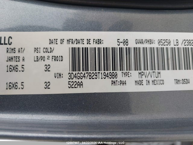Aukcja sprzedaży 2009 Dodge Journey Se, vin: 3D4GG47B29T194980, numer aukcji: 12597987